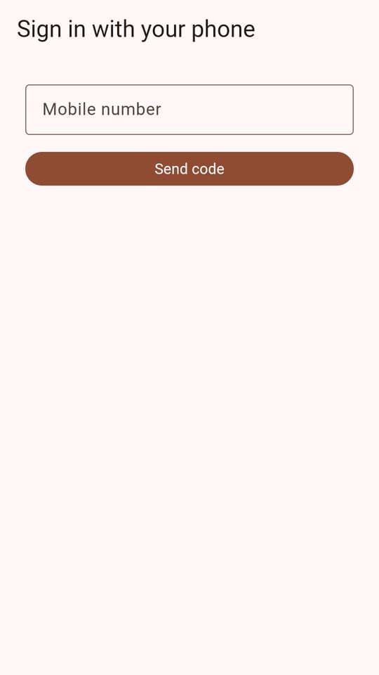 Sign-in screen asking for a mobile number to receive a one-time code